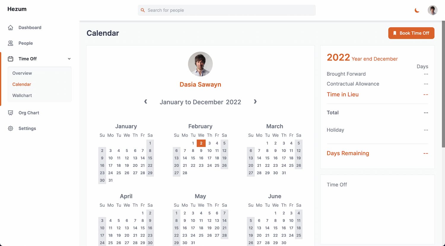 Hezum Timeoff Calendar